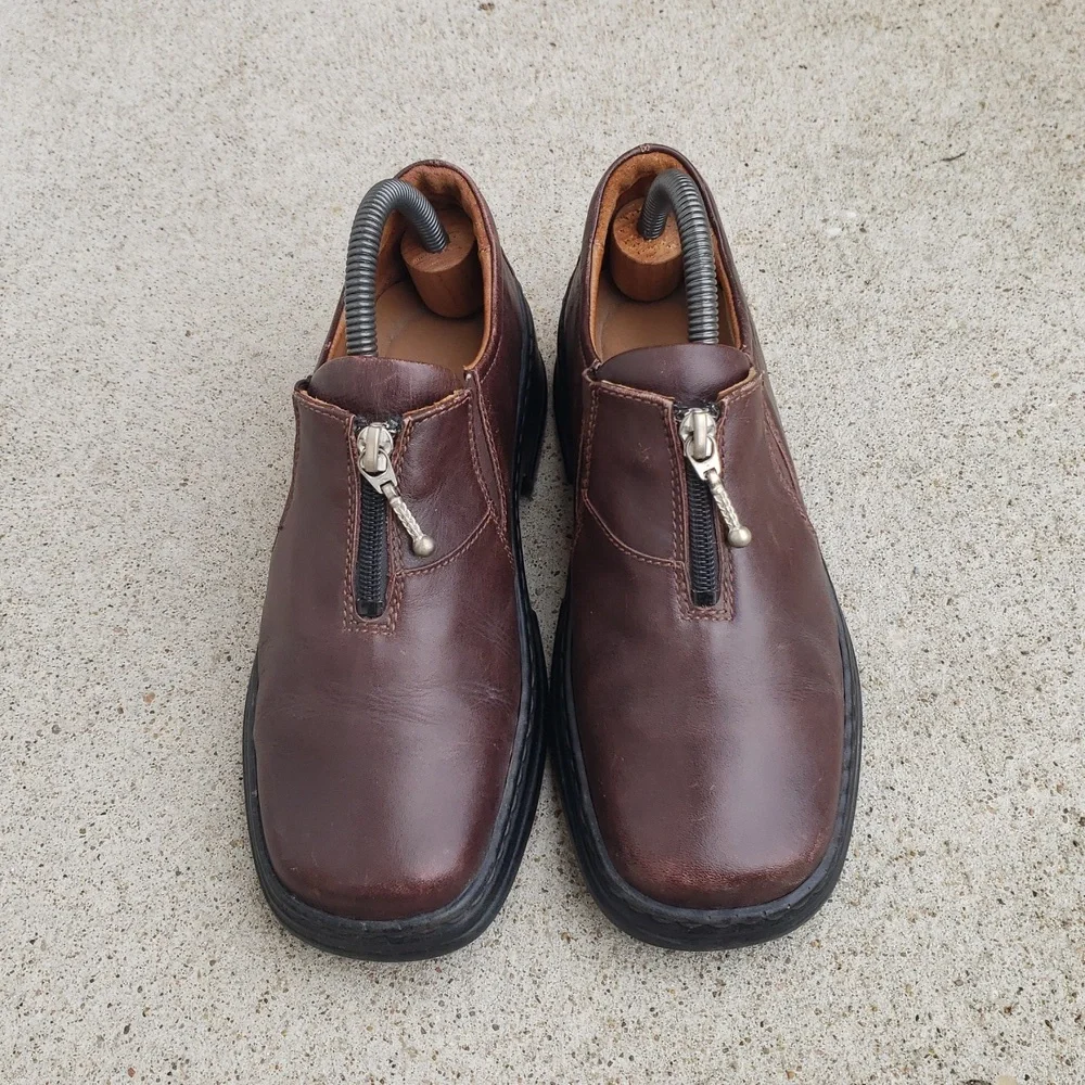 Josef Seibel Brown Zip Leather Chunky Heel Laofers Size 36 Classic Preppy Y2K